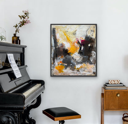 Abstrakt maleri, 80x70 cm, "Nr. 17" by Lone Reedtz , Abstrakt ekspressivt akrylmaleri på lærred Med sort svæveramme