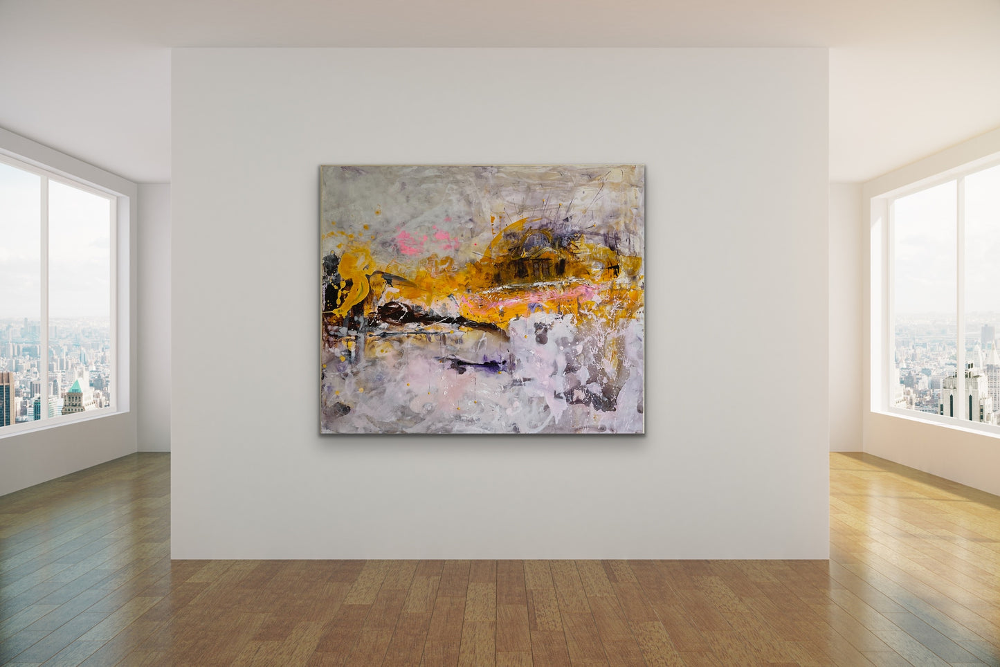Abstrakt maleri, 100x120 cm, "Mulighedernes horisont" by Lone Reedtz , Abstrakt ekspressivt akrylmaleri på lærred