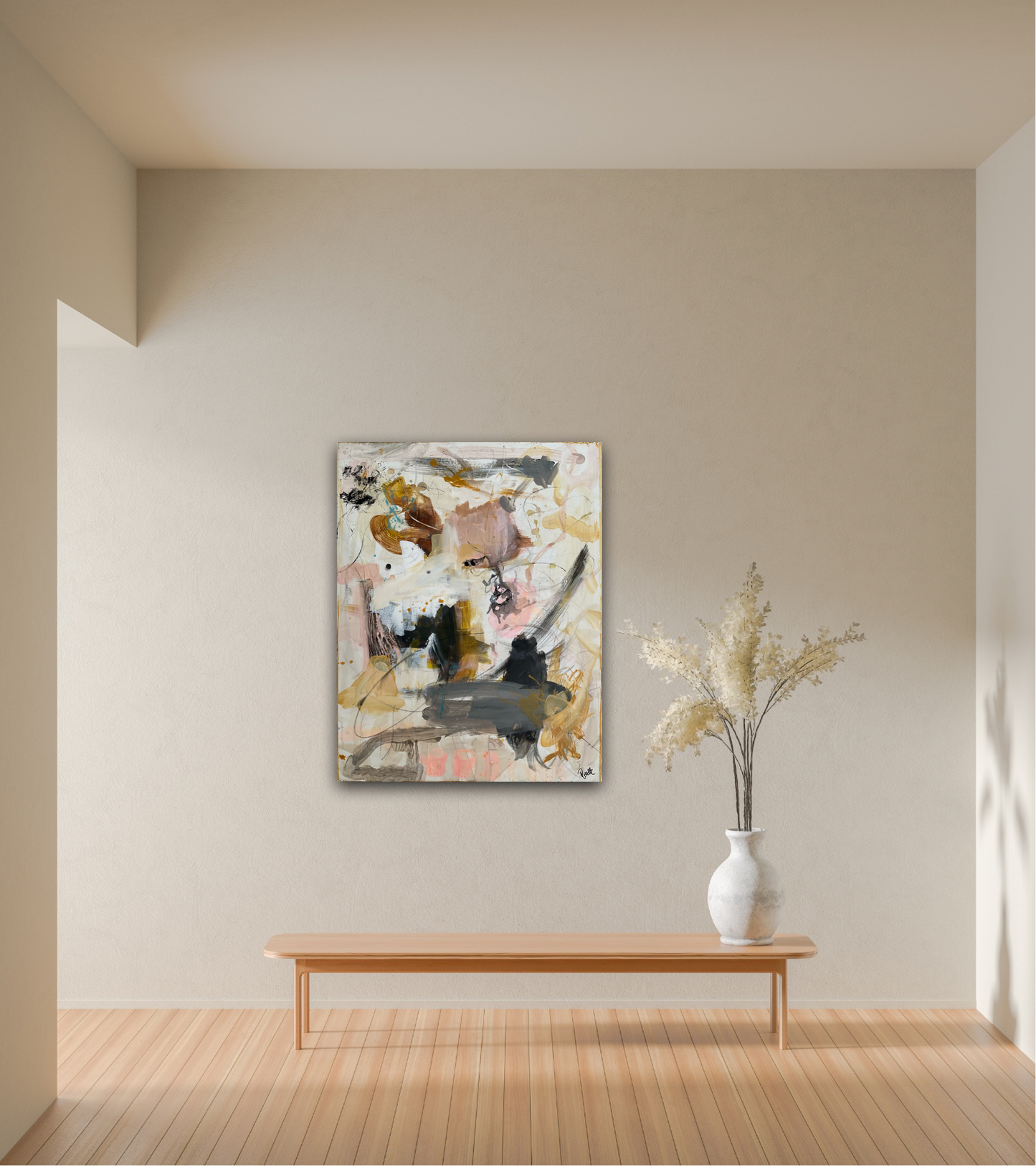 Abstrakt maleri, 90x70 cm, "Butterflies in the night" by Lone Reedtz , Abstrakt ekspressivt akrylmaleri på lærred