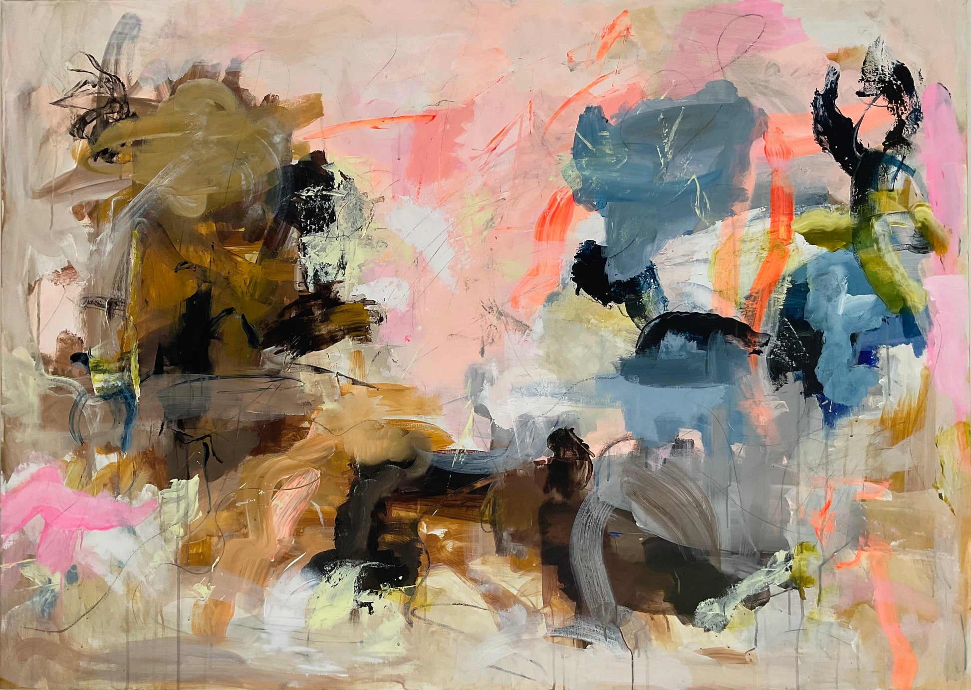 Abstrakt maleri, 140x100 cm, "Nr. 36" by Lone Reedtz , Abstrakt ekspressivt akrylmaleri på lærred Uden ramme