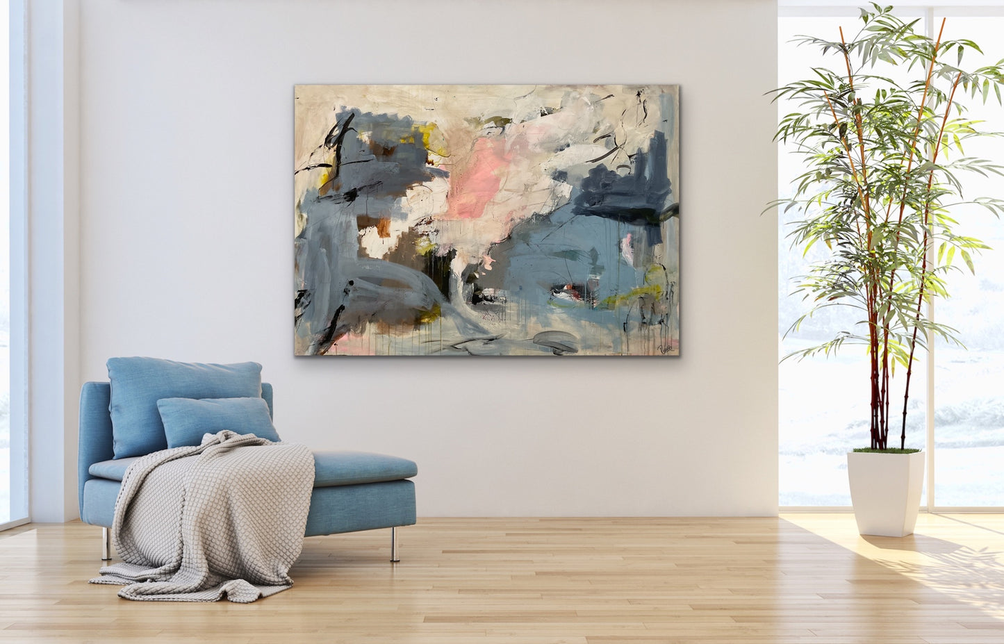 Abstrakt maleri, 140x100 cm, "Nordic Feelings" by Lone Reedtz , Abstrakt ekspressivt akrylmaleri på lærred