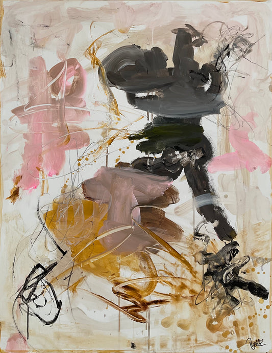Abstrakt maleri, 90x70 cm, "Dwam" by Lone Reedtz , Abstrakt ekspressivt akrylmaleri på lærred Uden ramme
