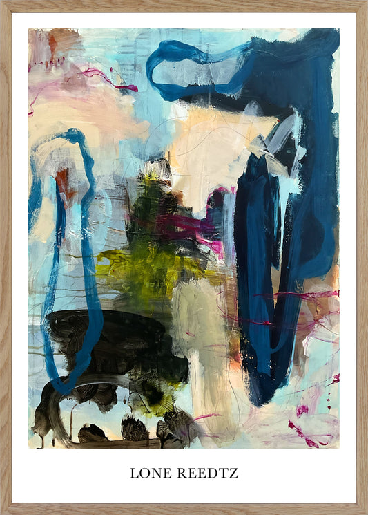 Abstrakt kunstplakat, 44x62 cm, "Touch the sky" - Limited Edition by Lone Reedtz , Abstrakt ekspressiv kunstplakat Massiv egetræsramme