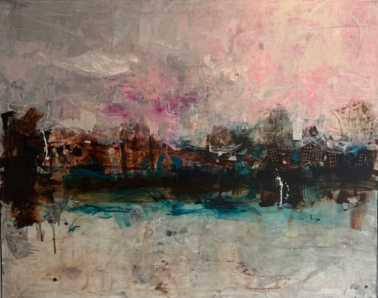 Abstrakt maleri, 120x150 cm, "PEOPLE COME AND PEOPLE GO”