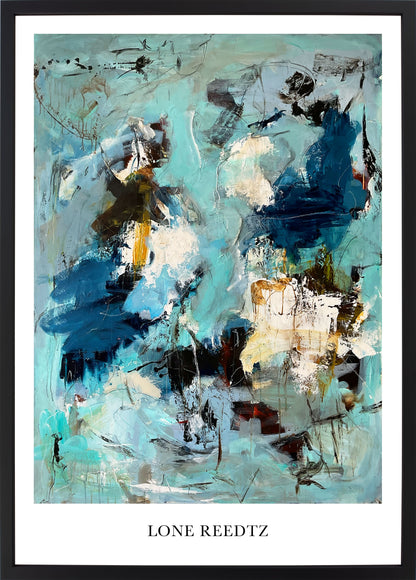 Abstrakt kunstplakat, 62x44 cm, "Different worlds" - Limited Edition by Lone Reedtz , Abstrakt ekspressiv kunstplakat Sort træramme