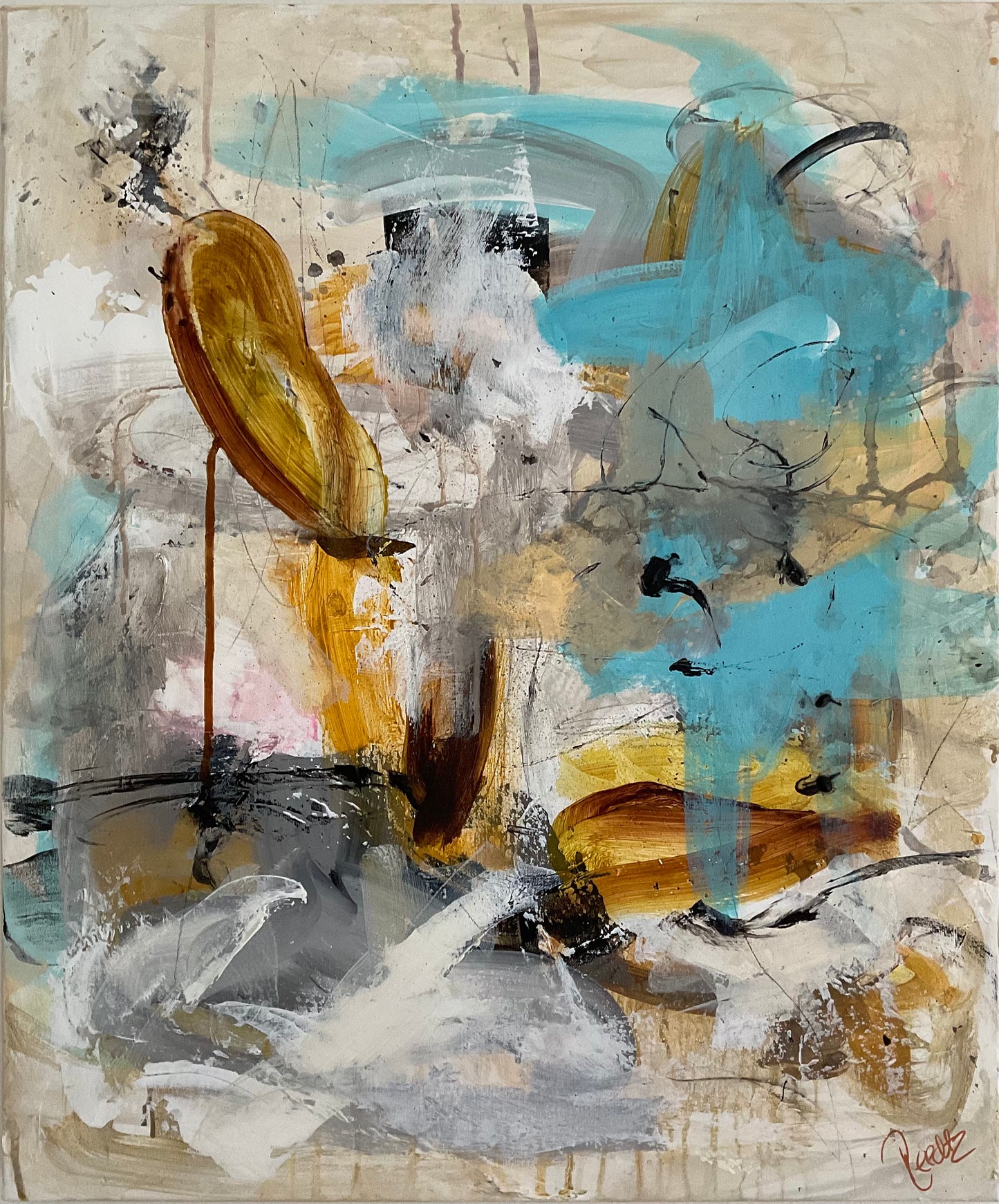 Abstrakt maleri, 50x60 cm, "My way" by Lone Reedtz , Abstrakt ekspressivt akrylmaleri på lærred Uden ramme