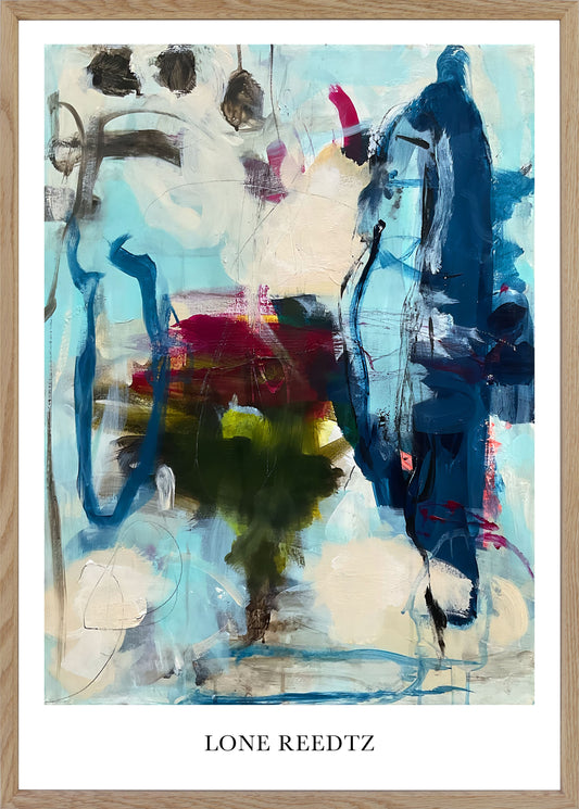 Abstrakt kunstplakat, 44x62 cm, "Lily" - Limited Edition by Lone Reedtz , Abstrakt ekspressiv kunstplakat Massiv egetræsramme