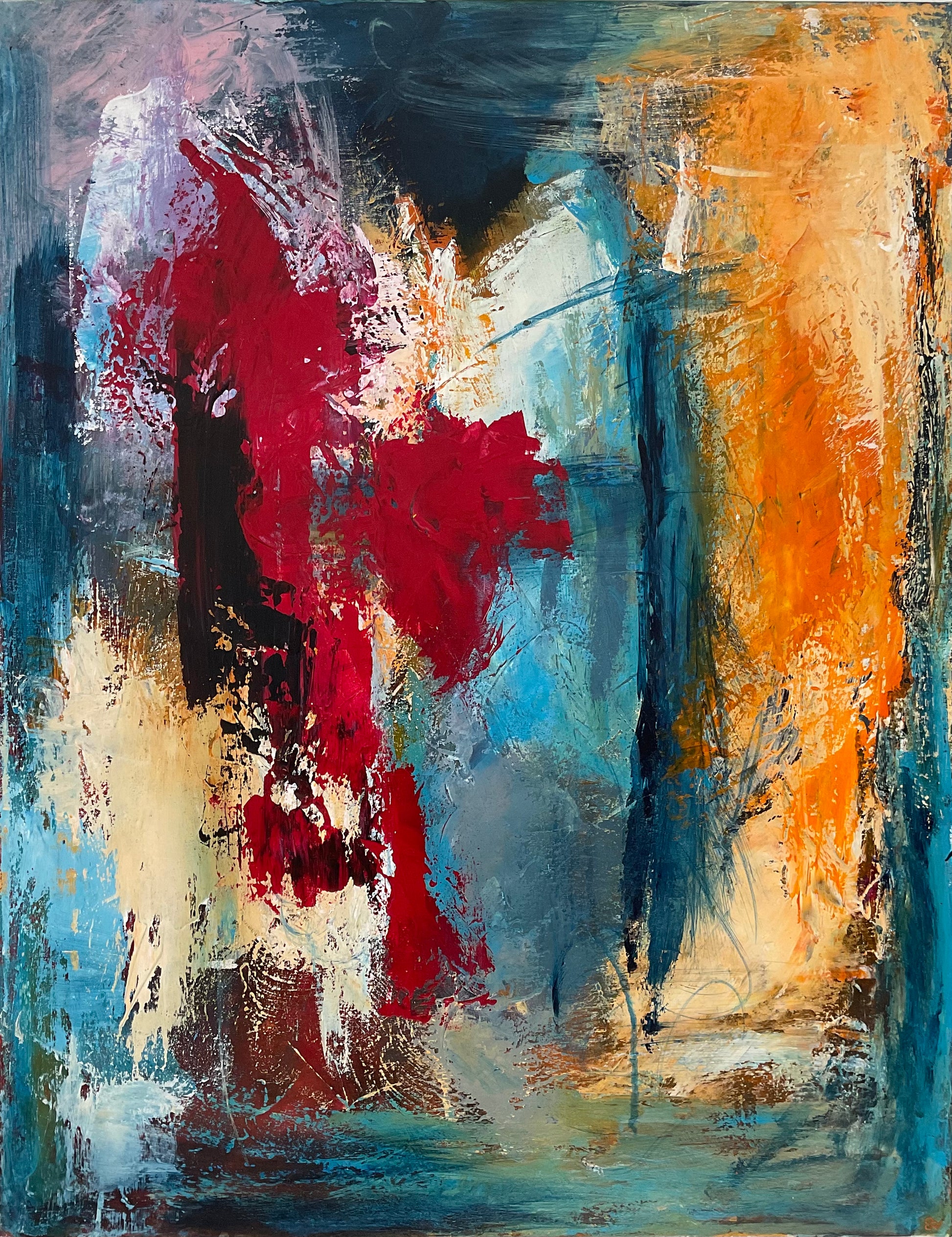 Abstrakt maleri, 70x90 cm, "See your true colors" by Lone Reedtz , Abstrakt ekspressivt akrylmaleri på lærred Uden ramme