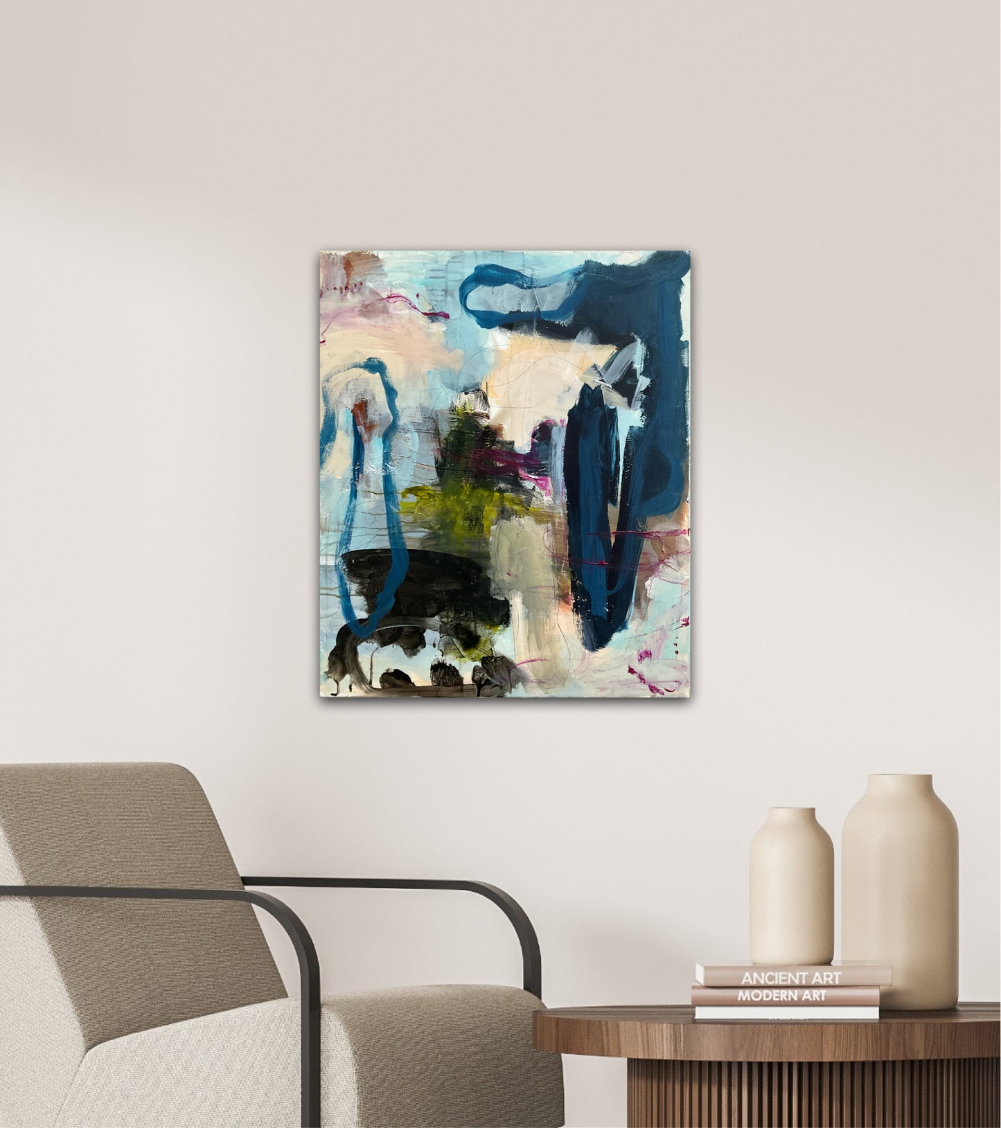 Abstrakt maleri, 50x60 cm, "Touch the sky" by Lone Reedtz , Abstrakt ekspressivt akrylmaleri på lærred
