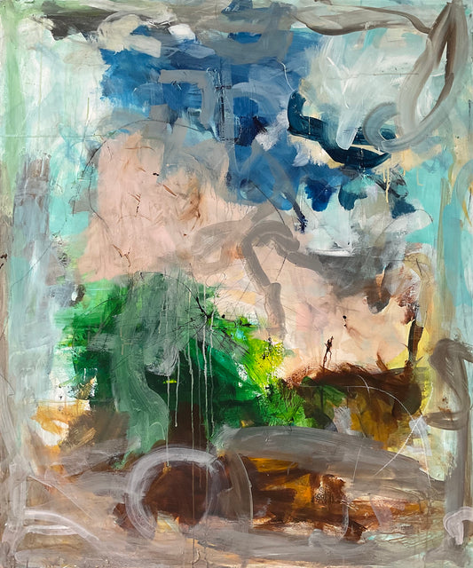 Abstrakt maleri, 120x100 cm, "Into your arms" by Lone Reedtz , Abstrakt ekspressivt akrylmaleri på lærred Uden ramme
