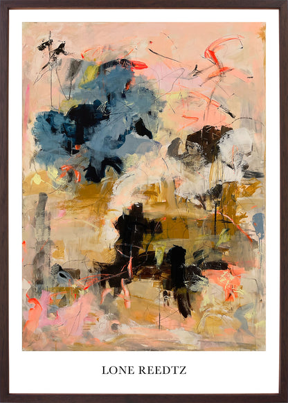 Abstrakt kunstplakat, 62x44 cm, "Lights" - Limited Edition by Lone Reedtz , Abstrakt ekspressiv kunstplakat Mørk egetræsramme