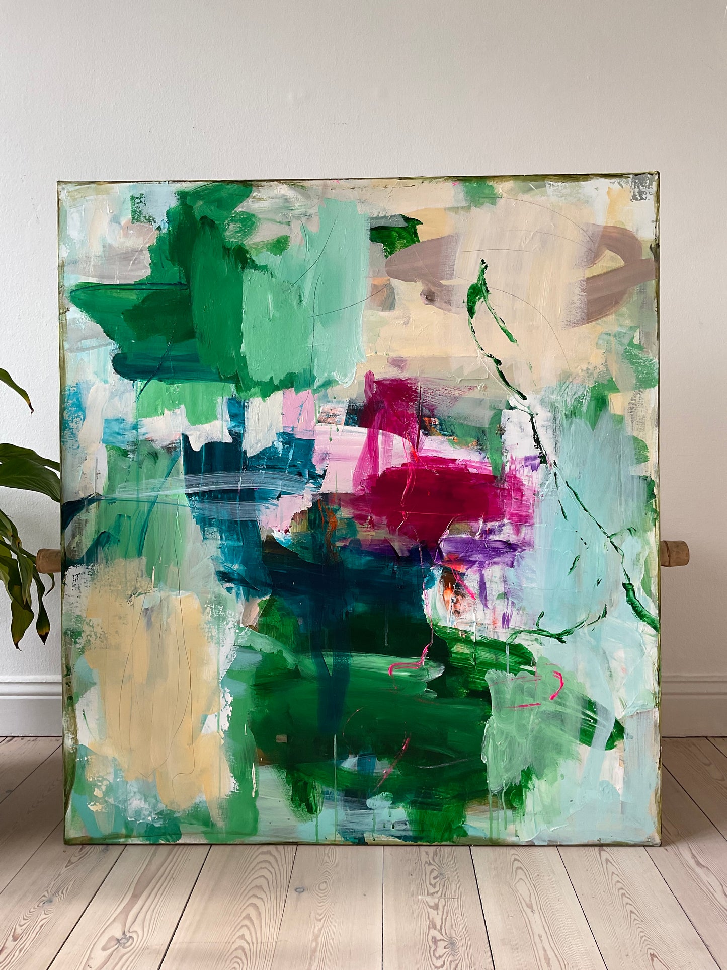 Abstrakt maleri, 100x90 cm, ”OVERGANGE”