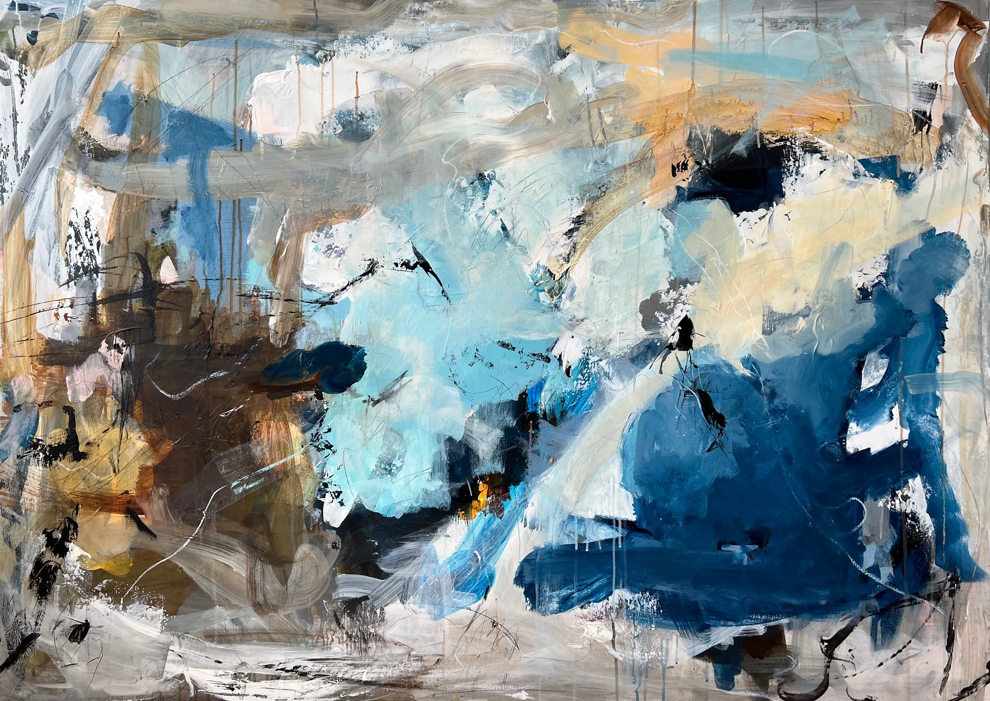Abstrakt maleri, 140x100 cm, "Ocean" by Lone Reedtz , Abstrakt ekspressivt akrylmaleri på lærred