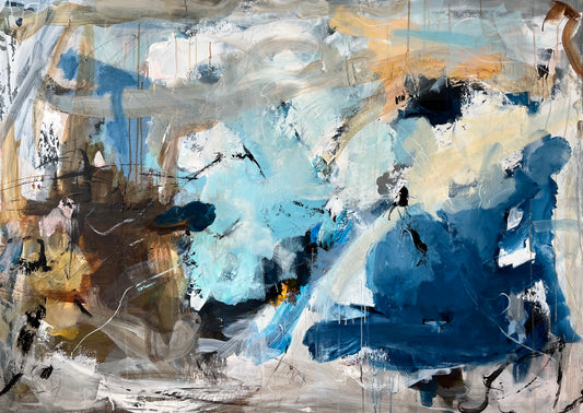 Abstrakt maleri, 100x140 cm, "Ocean" by Lone Reedtz , Abstrakt ekspressivt akrylmaleri på lærred