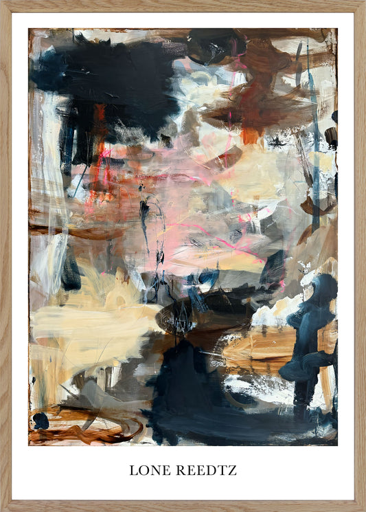 Abstrakt kunstplakat, 44x62 cm, "Simple life" - Limited Edition by Lone Reedtz , Abstrakt ekspressiv kunstplakat Massiv egetræsramme