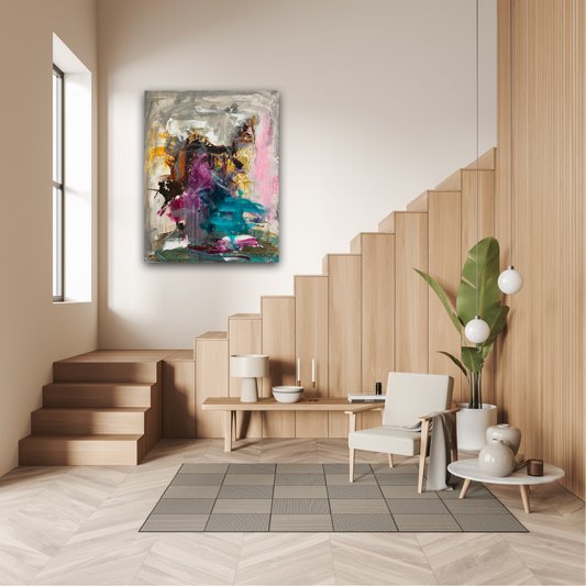 Abstrakt maleri, 90x70 cm, "Nr. 10" by Lone Reedtz , Abstrakt ekspressivt akrylmaleri på lærred