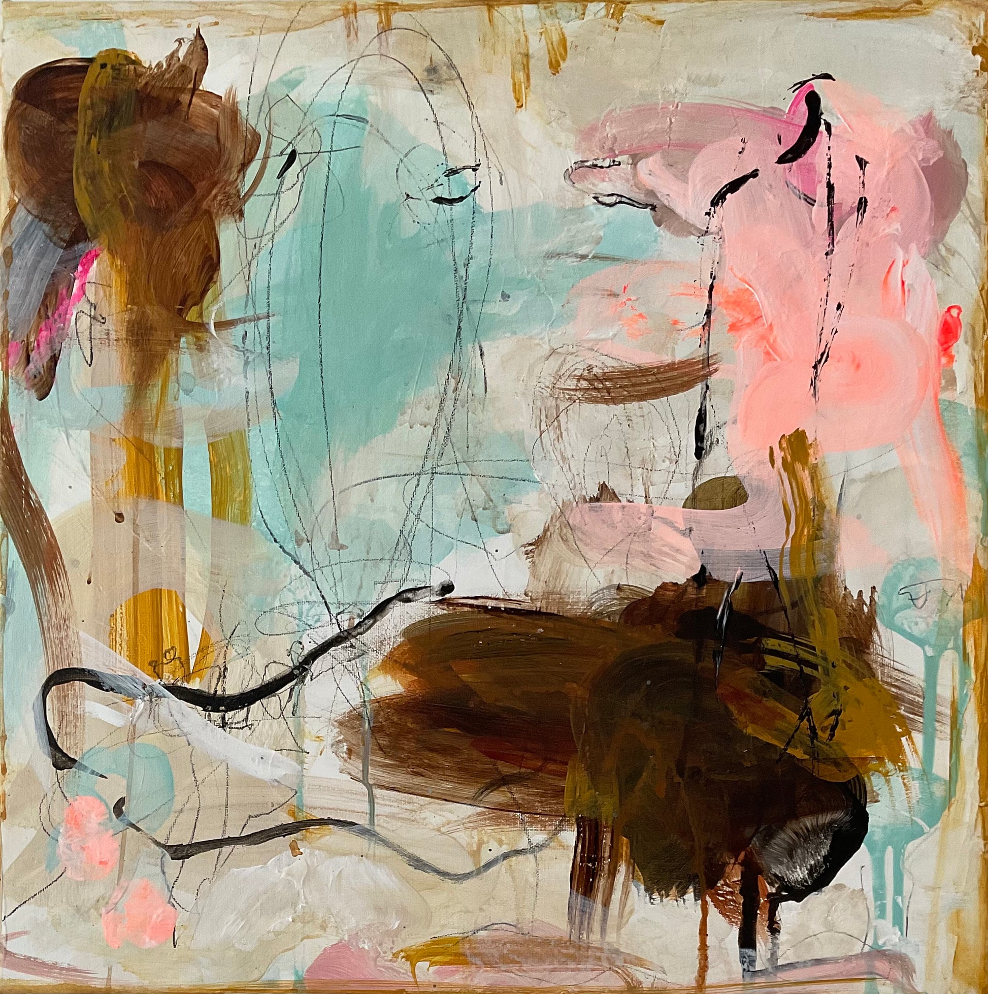 Abstrakt maleri, 40x40 cm, "Sweet melody" by Lone Reedtz , Abstrakt ekspressivt akrylmaleri på lærred Uden ramme