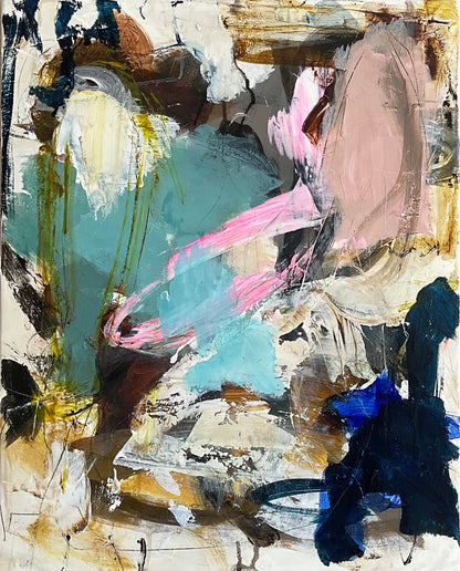 Abstrakt maleri, 40x50 cm, "Joy” by Lone Reedtz , Abstrakt ekspressivt akrylmaleri på lærred Uden ramme Black Blue Brown Green Grey Ochre Pink Purple White