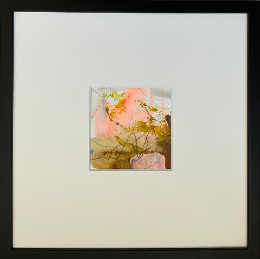 Paperwork nr. 45, 30x30 cm med sort træramme by Lone Reedtz , Abstrakt ekspressivt akrylmaleri på papir i passepartout