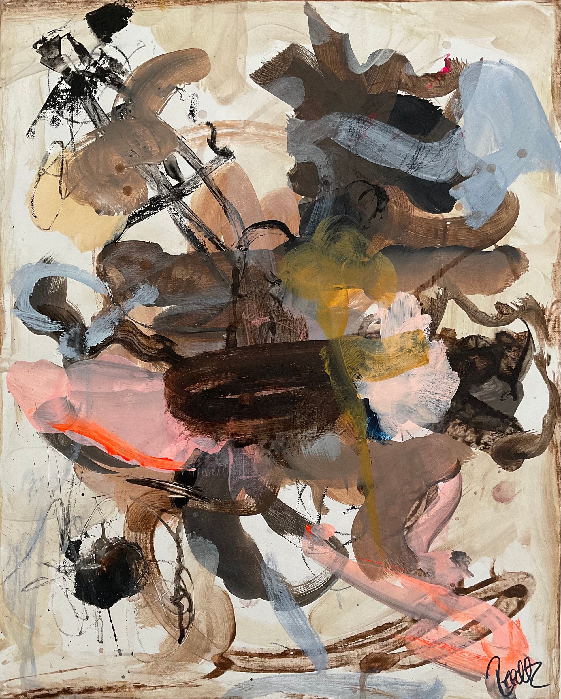 Abstrakt maleri, 40x50 cm, "Nr. 7" by Lone Reedtz , Abstrakt ekspressivt akrylmaleri på lærred Uden ramme