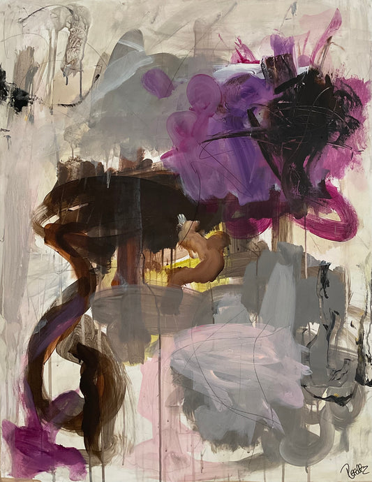 Abstrakt maleri, 90x70 cm, "Journey" by Lone Reedtz , Abstrakt ekspressivt akrylmaleri på lærred Uden ramme