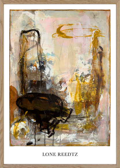 Abstrakt kunstplakat, 62x44 cm, "Fellowship" - Limited Edition by Lone Reedtz , Abstrakt ekspressiv kunstplakat Massiv egetræsramme