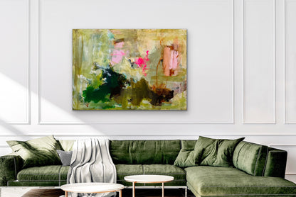 Abstrakt maleri, 100x140 cm, "A QUIET PLACE” by Lone Reedtz , Abstrakt ekspressivt akrylmaleri på lærred