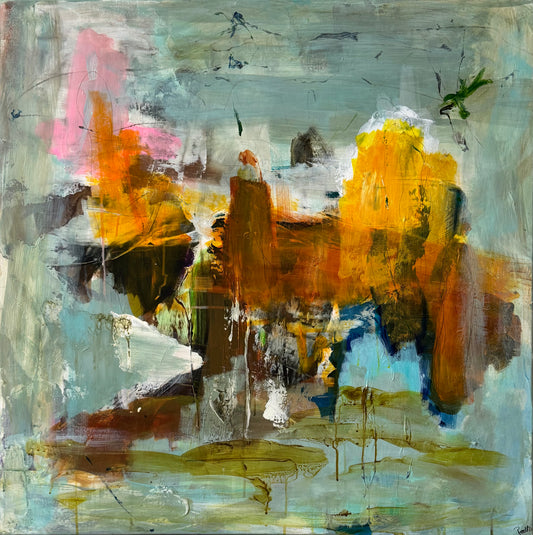 Abstrakt maleri, 80x80 cm, ”SILHOUETTE” by Lone Reedtz , Abstrakt ekspressivt akrylmaleri på lærred
