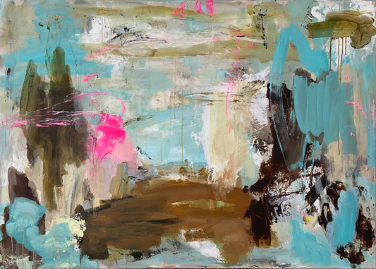 Abstrakt maleri, 100x140 cm, "CHANGE THE WORLD” by Lone Reedtz , Abstrakt ekspressivt akrylmaleri på lærred