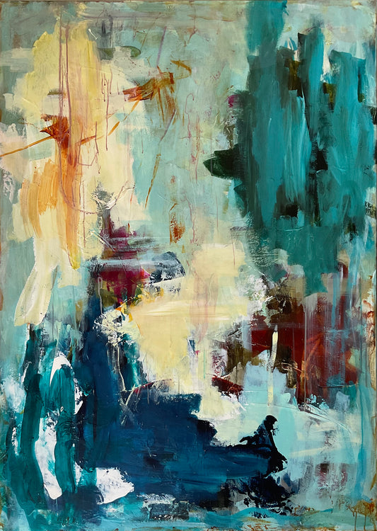 Abstrakt maleri, 140x100 cm, "SOUL OF THE RIVER"