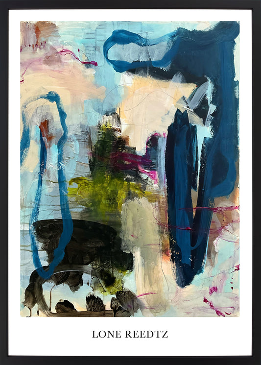 Abstrakt kunstplakat, 62x44 cm, "Touch the sky" - Limited Edition by Lone Reedtz , Abstrakt ekspressiv kunstplakat Sort træramme