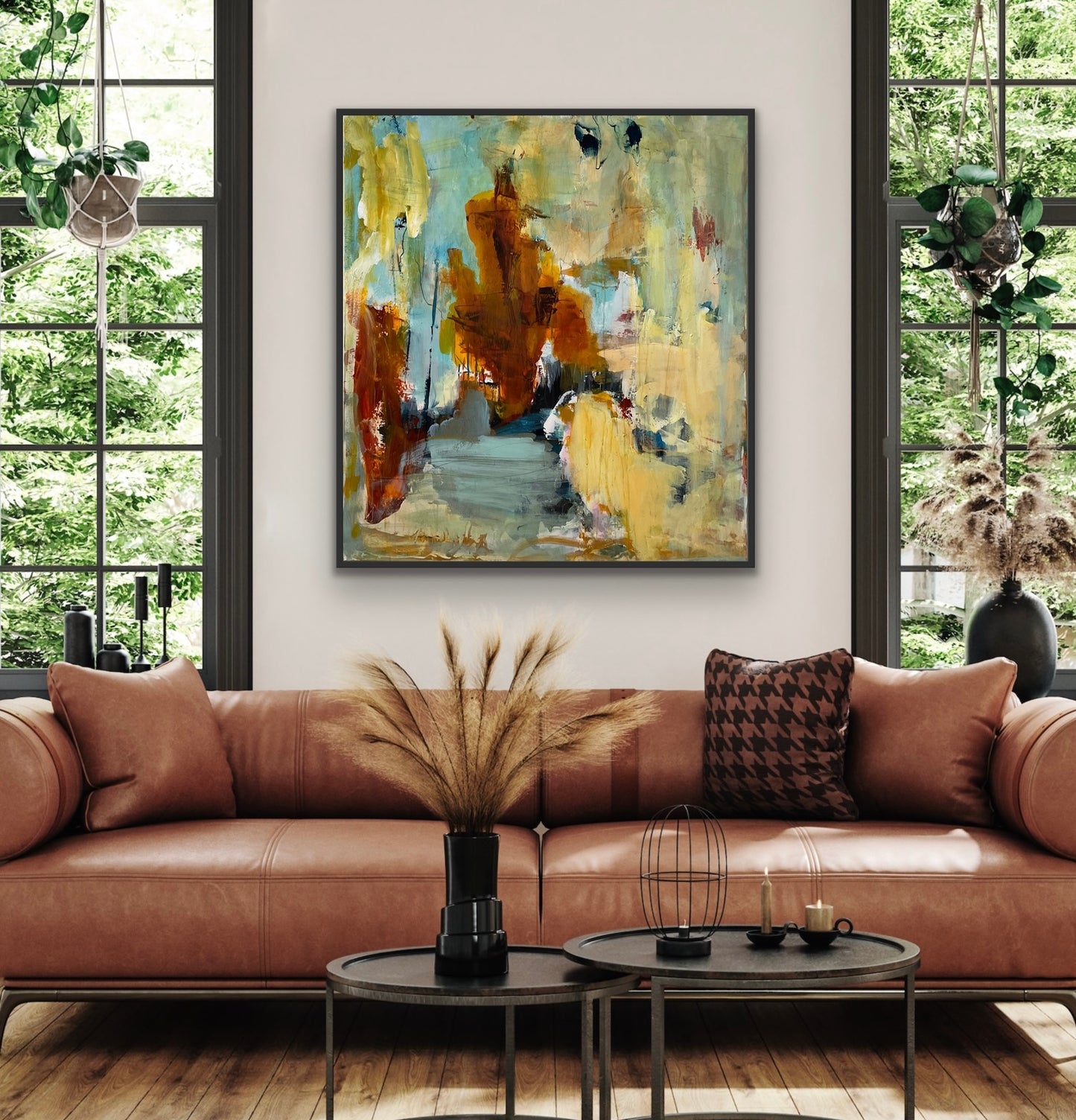 Abstrakt maleri, 100x90 cm, ”BETWEEN WORLDS”