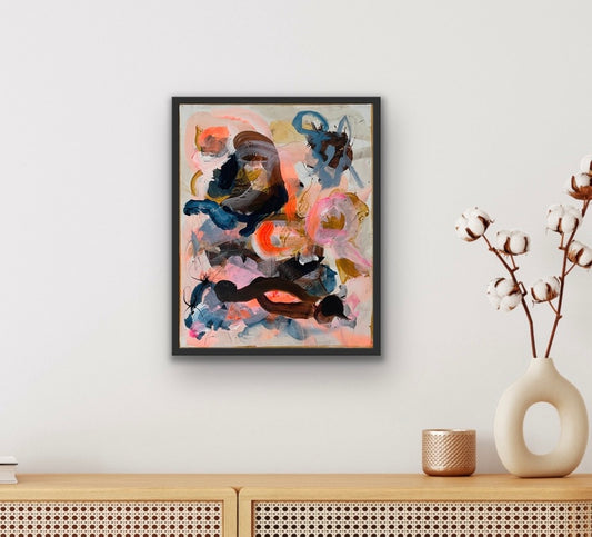 Abstrakt maleri, 50x40 cm, "Nr. 6" by Lone Reedtz , Abstrakt ekspressivt akrylmaleri på lærred Med sort svæveramme