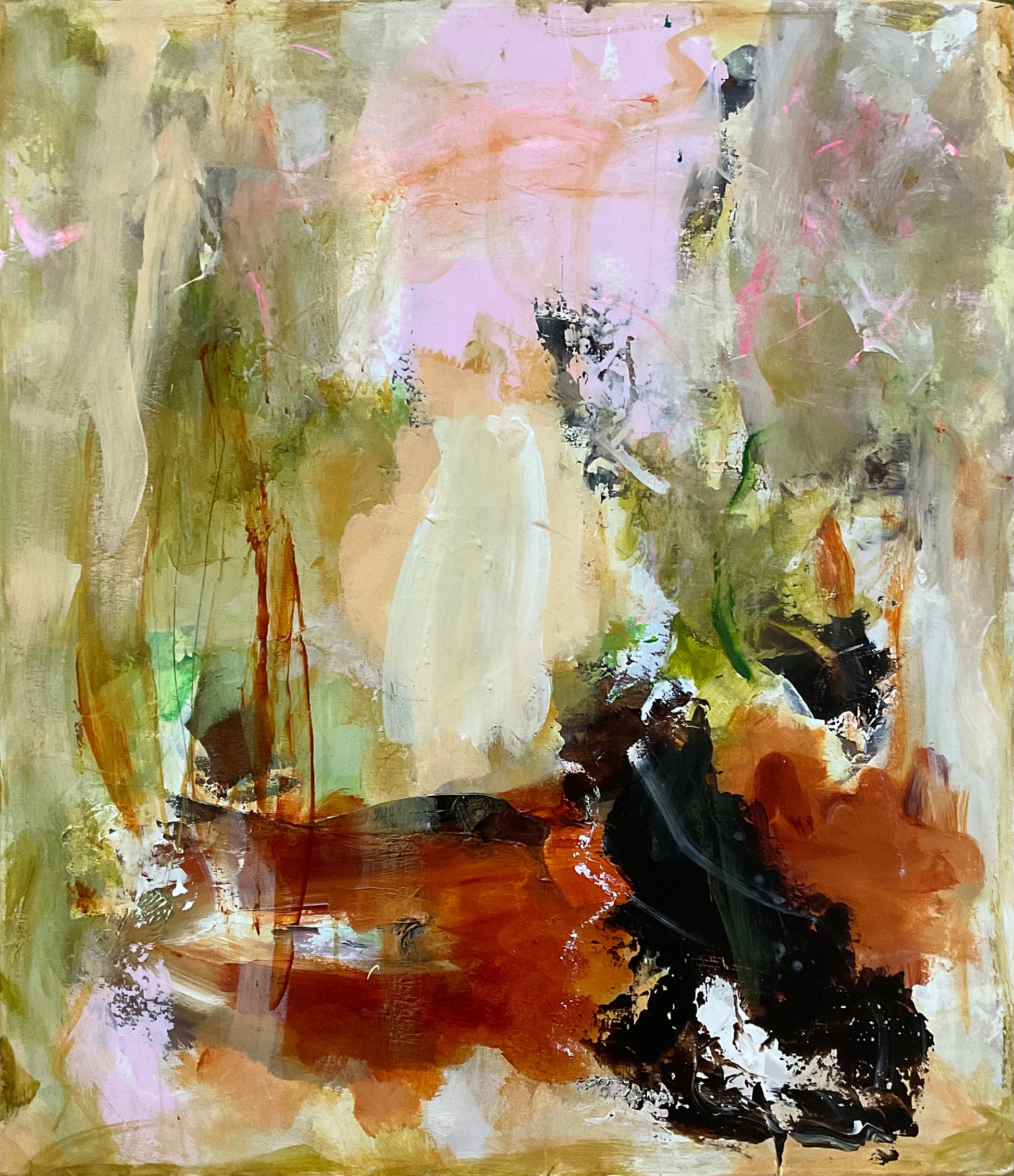 Abstrakt maleri, 80x70 cm, "FØR VERDEN VÅGNER” by Lone Reedtz , Abstrakt ekspressivt akrylmaleri på lærred