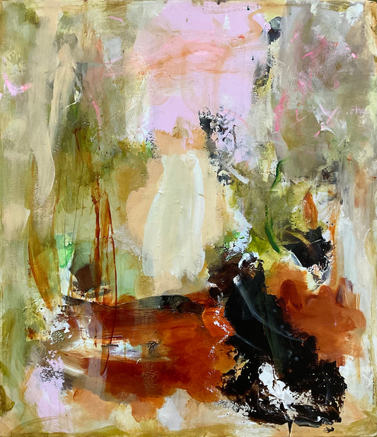 Abstrakt maleri, 80x70 cm, "FØR VERDEN VÅGNER” by Lone Reedtz , Abstrakt ekspressivt akrylmaleri på lærred