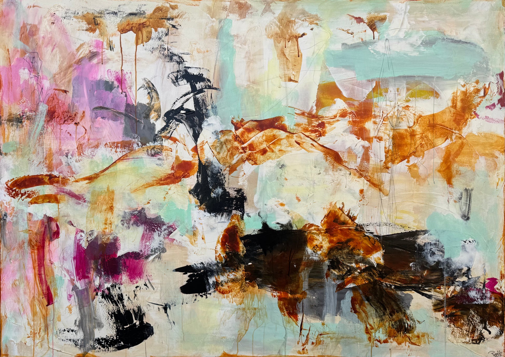 Abstrakt maleri, 100x140 cm, "CATCH A FEELING” by Lone Reedtz , Abstrakt ekspressivt akrylmaleri på lærred