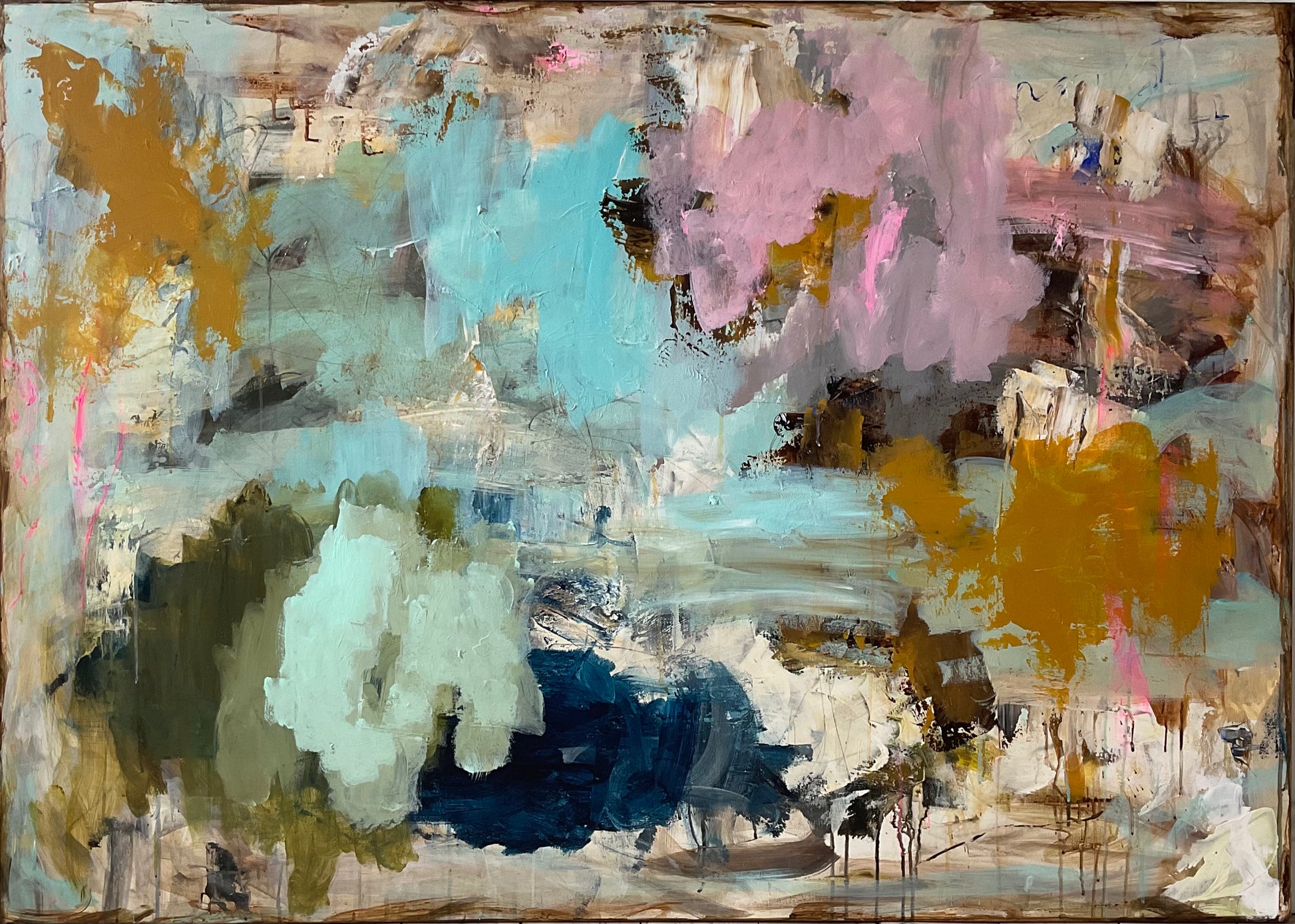 Abstrakt maleri, 100x140 cm, "ANOTHER DAY” by Lone Reedtz , Abstrakt ekspressivt akrylmaleri på lærred horsens-kunstforening