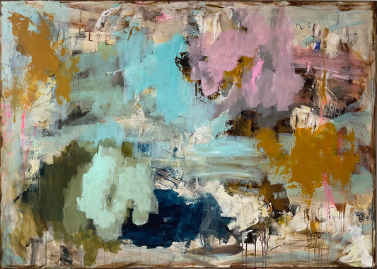 Abstrakt maleri, 100x140 cm, "ANOTHER DAY” by Lone Reedtz , Abstrakt ekspressivt akrylmaleri på lærred horsens-kunstforening