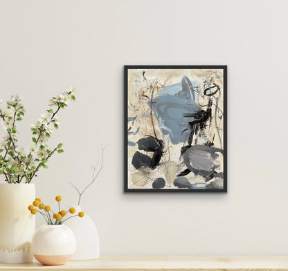 Abstrakt maleri, 50x40 cm, "Let it go" by Lone Reedtz , Abstrakt ekspressivt akrylmaleri på lærred Med sort svæveramme