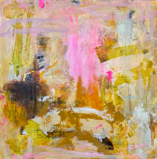 Abstrakt maleri, 120x120 cm, "NÅR TIDEN STÅR STILLE”