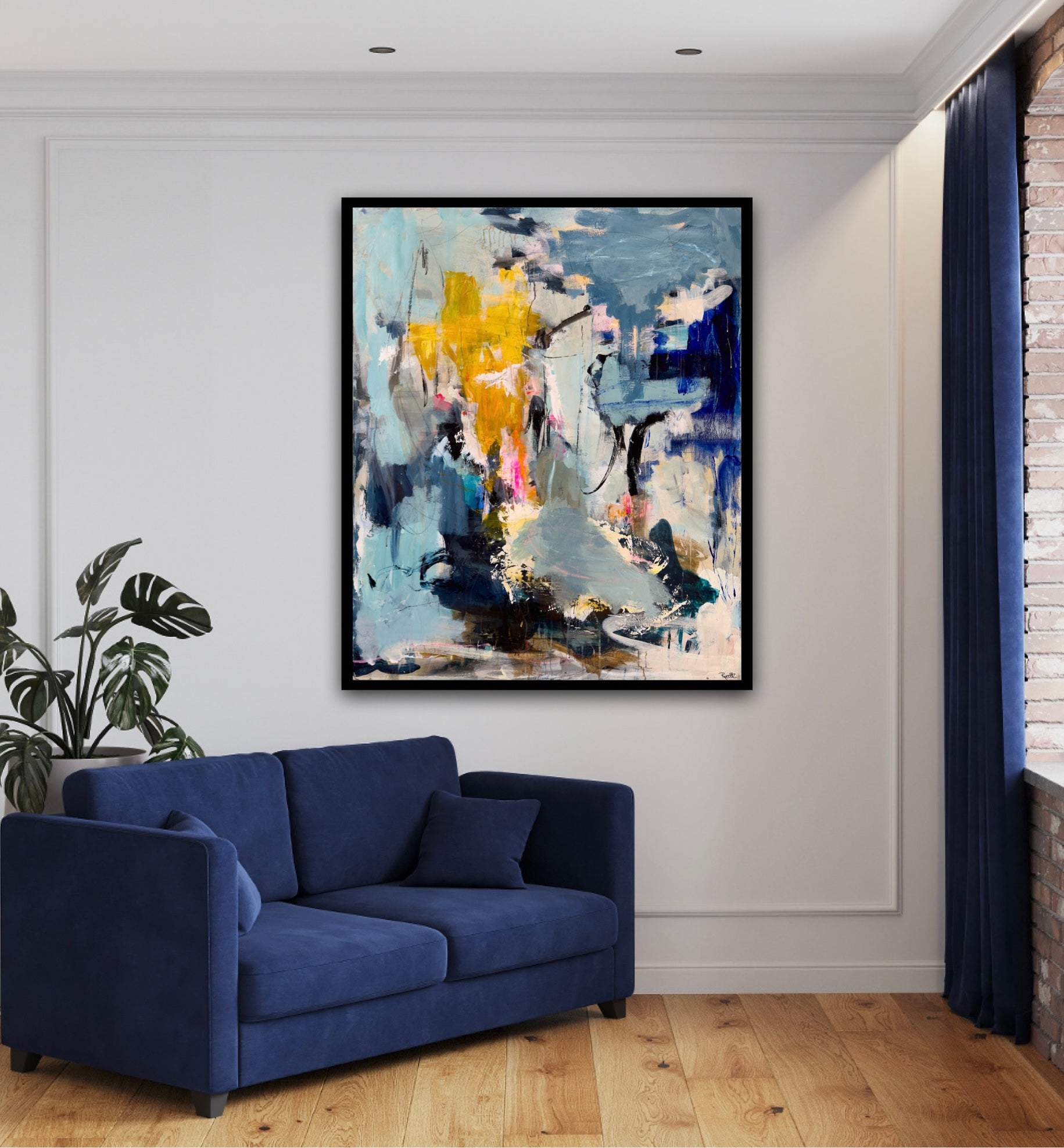 Abstrakt maleri, 120x100 cm, "Earth and water" by Lone Reedtz , Abstrakt ekspressivt akrylmaleri på lærred