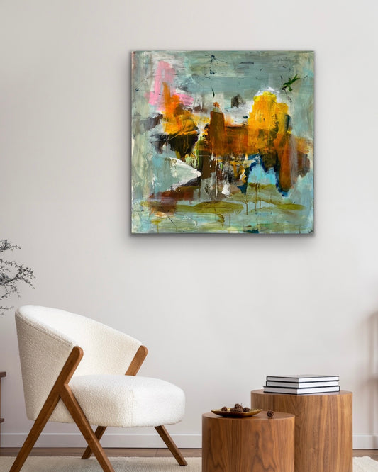 Abstrakt maleri, 80x80 cm, ”SILHOUETTE” by Lone Reedtz , Abstrakt ekspressivt akrylmaleri på lærred