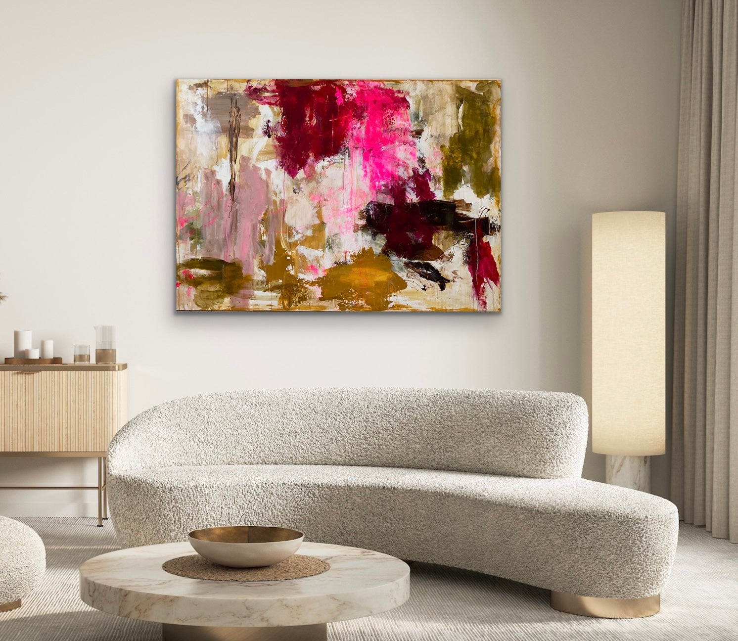 Abstrakt maleri, 100x140 cm, "CELEBRATE LIFE” by Lone Reedtz , Abstrakt ekspressivt akrylmaleri på lærred