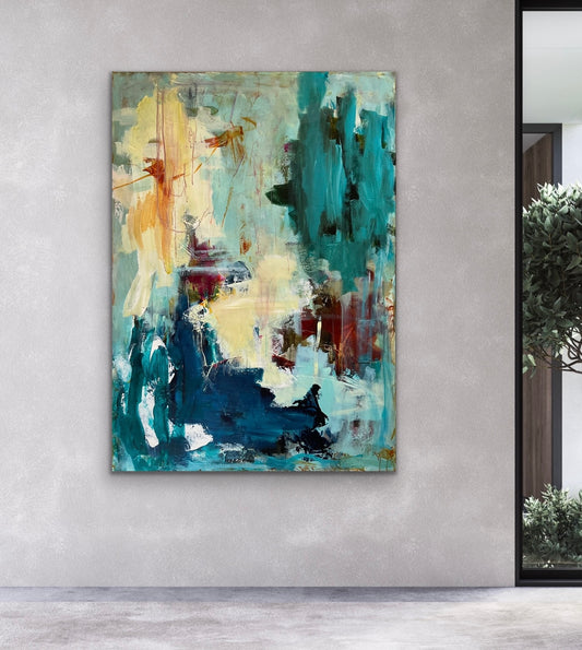 Abstrakt maleri, 140x100 cm, "SOUL OF THE RIVER"