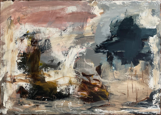 Abstrakt maleri, 140x100 cm, "Guardian angels" by Lone Reedtz , Abstrakt ekspressivt akrylmaleri på lærred Uden ramme Black Blue Brown Grey Ochre Orange Pink White