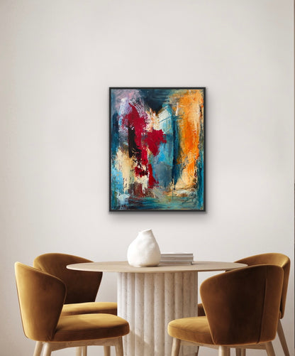Abstrakt maleri, 70x90 cm, "See your true colors" by Lone Reedtz , Abstrakt ekspressivt akrylmaleri på lærred Med sort svæveramme