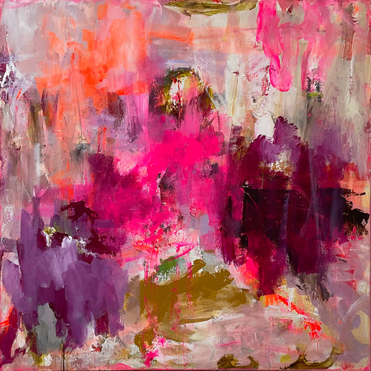 120x120 cm, "ROSE” by Lone Reedtz , Abstrakt ekspressivt akrylmaleri på lærred