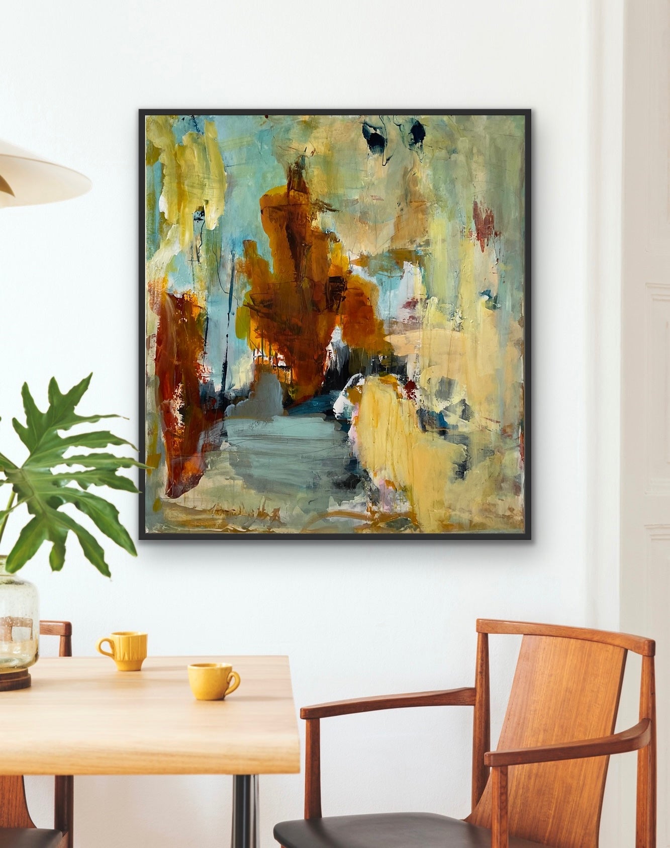 Abstrakt maleri, 100x90 cm, ”BETWEEN WORLDS”