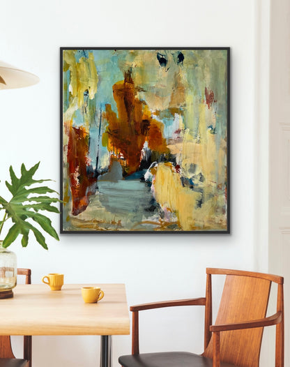 Abstrakt maleri, 100x90 cm, ”BETWEEN WORLDS”