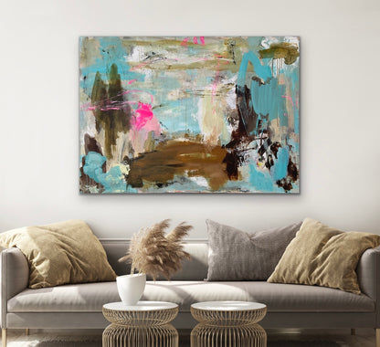 Abstrakt maleri, 100x140 cm, "CHANGE THE WORLD” by Lone Reedtz , Abstrakt ekspressivt akrylmaleri på lærred Uden ramme